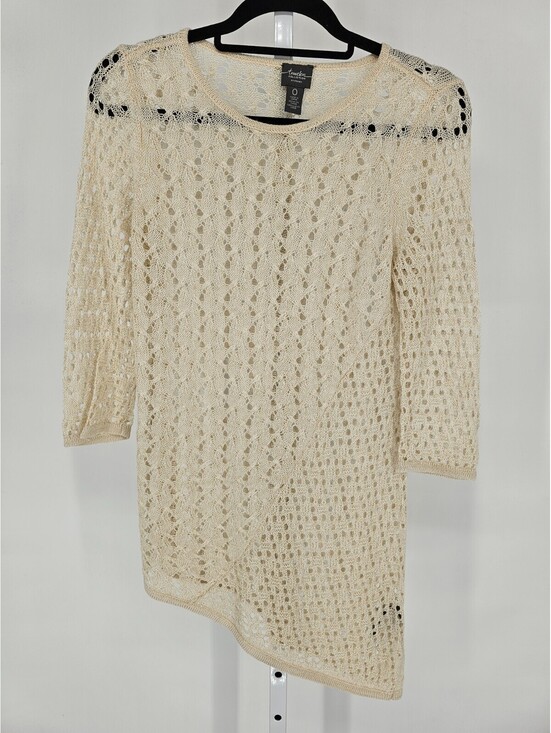 Chico's Tops - Chico's Travelers Womens Size 0 (S) Crochet Sweater Cream Metallic Asymmetric